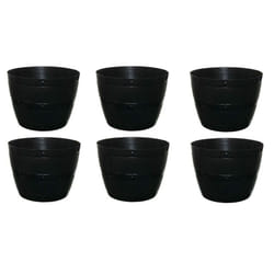 6 Black Barrel Planter Small Round Plastic Plant Pot 34cm Patio Garden