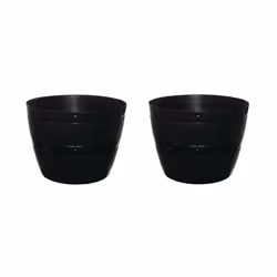 2 Black Barrel Planter Small Round Plastic Plant Pot 34cm Patio Garden