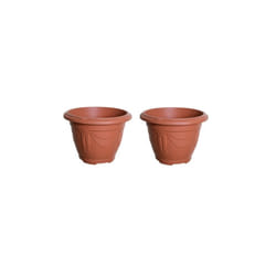 2 Terracotta Round Venetian Decorative Plastic Garden Flower Pot 33cm