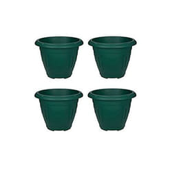 4 Green Round Venetian Decorative Plastic Garden Flower Planter 33cm