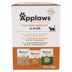 Applaws 100% Natural Wet Cat Food, Pouch Multipack Chicken Selection in Broth 70g, (12 x 70 g Pouches)
