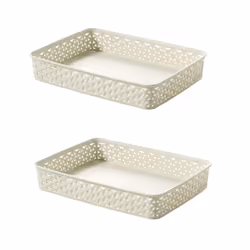 2x Cream A4 Paper Tray Curver Basket Plastic Rattan Desk Organise