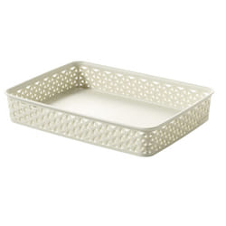 Cream A4 Paper Tray Curver Basket Plastic Rattan Office Desk Organise