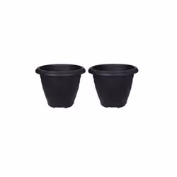 2 Black Round Venetian Decorative Plastic Garden Flower Planter 33cm