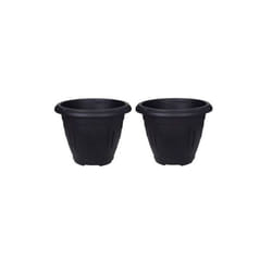 2 Black Round Venetian Decorative Plastic Garden Flower Planter 33cm