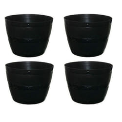 4 Black Barrel Planter Small Round Plastic Plant Pot 34cm Patio Garden