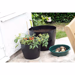 4 Black Barrel Planter Small Round Plastic Plant Pot 34cm Patio Garden