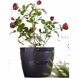 4 Black Barrel Planter Small Round Plastic Plant Pot 34cm Patio Garden