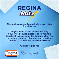 Regina Blitz Household Towels  8 Triple Layered Rolls, 70 Sheets Per Roll, Paper Packaging, FSC Certified Paper, Recyc