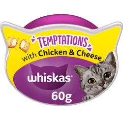 8 x 60g Whiskas Temptations Cat Treats Chicken & Cheese Cat Biscuits (480g)