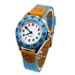 Boys Girls Quartz Watch Kids Childrens Fabric Strap Student Wristwatch - Sky blue