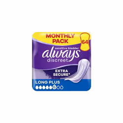 Always Discreet Incontinence Pads Women Long Plus 64 Count, Extra Secure & Discreet