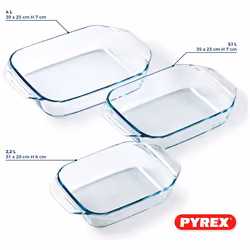 Pyrex 8023510 Set of 3 Borosilicate Glass Oven Plates  Extreme Resistance  Made in France