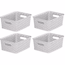 4 Grey 4L Curver Nestable Plastic Rattan Storage Basket 25.5 x 19.5cm