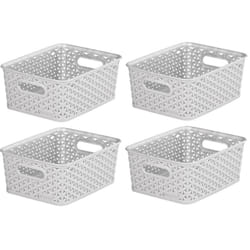 4 Grey 4L Curver Nestable Plastic Rattan Storage Basket 25.5 x 19.5cm