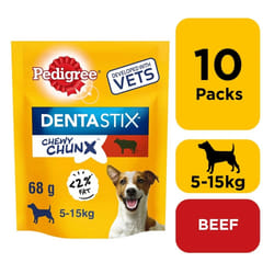 10 x 68g Pedigree Dentastix Chewy Chunx Mini Dog Treat Beef Flavour