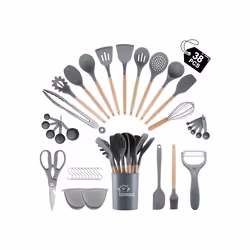 38 Pieces Kitchen Utensils Set, BEWOS Silicone Cooking Utensils Set with Spatula, Utensil Holder and Measuring Spoons,