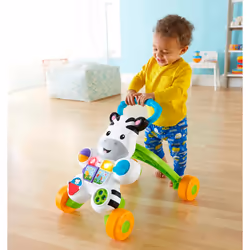 Fisher-Price Learn With Me Zebra Walker First Steps Baby Walker Push Along Toy With Lights, Music, Baby Girl And Baby B