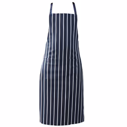 Full plain apron with front pocket for chefs, butchers, kitchen cooking, craft, and baking. - Black Stripe