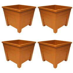 4 x 27cm Square Terracotta Colour Gros Plastic Patio Planter