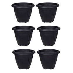 6 Black Round Venetian Decorative Plastic Garden Flower Planter 33cm