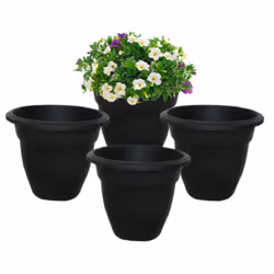 4 Small Black Round Plant Pot 20cm Plastic Bell Planter Traditional