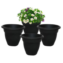 4 Small Black Round Plant Pot 20cm Plastic Bell Planter Traditional