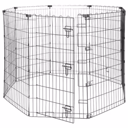 Amazon Basics Foldable Octagonal Metal Dog Pen/Puppy Pen/Playpen Indoor for Dogs and Pets, With door, 107 cm high, Black