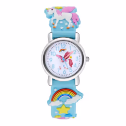 Cute Candy Color Silicone Strap Unicorn Pattern Quartz Childrens Watch - Sky blue
