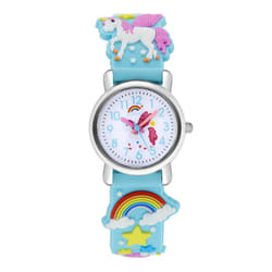 Cute Candy Color Silicone Strap Unicorn Pattern Quartz Childrens Watch - Sky blue
