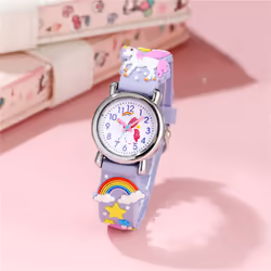 Cute Candy Color Silicone Strap Unicorn Pattern Quartz Childrens Watch - Sky blue