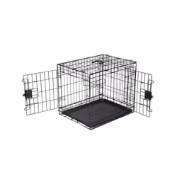 Amazon Basics Small Metal Dog Crate/Cage with Tray, Durable, Foldable and Adjustable Dog Cage with Double Door, Black, 61 cm ...