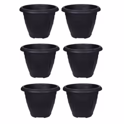 6 Black Round Venetian Pot Decorative Plastic Garden Planter 43cm