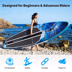 SereneLife Inflatable Stand Up Paddle Board, 15cm Thick SUP Board w/ Kit, Non-Slip Deck, Wide Stance, Lightweight w/ Backpack- Great for Adults & Yout