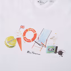 , XS) BEN SHERMAN Mens T Shirts Summer Theme Printed Tee - White (Brighton