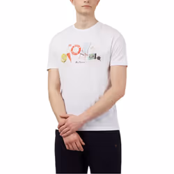 , XL) BEN SHERMAN Mens T Shirts Summer Theme Printed Tee - White (Brighton