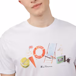 , XL) BEN SHERMAN Mens T Shirts Summer Theme Printed Tee - White (Brighton