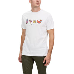 , M) BEN SHERMAN Mens T Shirts Summer Theme Printed Tee - White (Fruits