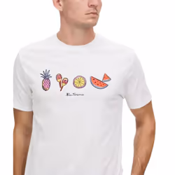 , M) BEN SHERMAN Mens T Shirts Summer Theme Printed Tee - White (Fruits