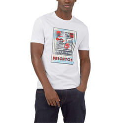 , S) BEN SHERMAN Mens T Shirts Cotton Printed Tee - White (Train