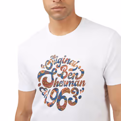, XS) BEN SHERMAN Mens T Shirts Cotton Printed Tee - White (Original