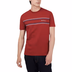 BEN SHERMAN Mens T Shirt Stripe Casual Summer Tee - Burgundy, S