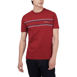BEN SHERMAN Mens T Shirt Stripe Casual Summer Tee - Burgundy, S