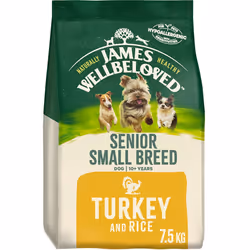 7.5kg James Wellbeloved Natural Senior Small Breed Dry Dog Food Turkey & Rice