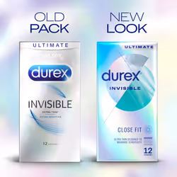 Durex Invisible, 12 Condoms, Close Fit, with Silicone Lube, Teat Ended, Smooth Shape, Trusted Durex Protection, Natural Latex Condoms