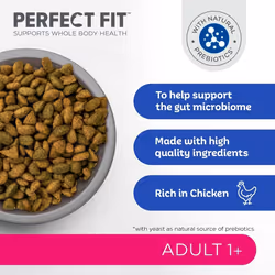 Perfect Fit Adult 1+ Complete Dry Cat Food for Adult Cats Aged 1+ Years, Rich in Chicken, 4 Bags (750 g)
