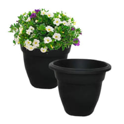 2 Small Black Round Plant Pot 20cm Plastic Bell Planter Traditional