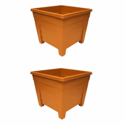 2 x 38cm Square Terracotta Col Grosvenor Plastic Patio Planter Pot