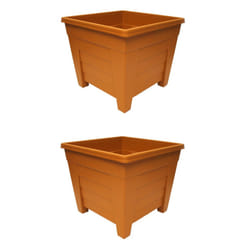 2 x 38cm Square Terracotta Col Grosvenor Plastic Patio Planter Pot