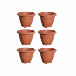 6 Terracotta Round Venetian Decorative Plastic Garden Flower Pot 33cm
